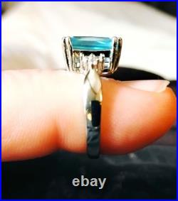 Artisan Aquamarine Gem. 925 Silver Woman's Fine Solitaire Cocktail Ring Sz 8 New