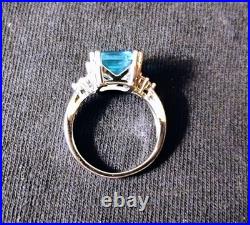 Artisan Aquamarine Gem. 925 Silver Woman's Fine Solitaire Cocktail Ring Sz 8 New