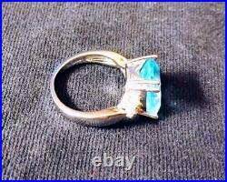 Artisan Aquamarine Gem. 925 Silver Woman's Fine Solitaire Cocktail Ring Sz 8 New