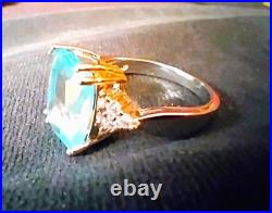 Artisan Aquamarine Gem. 925 Silver Woman's Fine Solitaire Cocktail Ring Sz 8 New