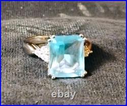 Artisan Aquamarine Gem. 925 Silver Woman's Fine Solitaire Cocktail Ring Sz 8 New