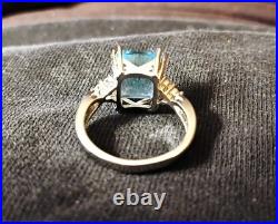 Artisan Aquamarine Gem. 925 Silver Woman's Fine Solitaire Cocktail Ring Sz 8 New