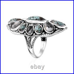 Artisan Crafted Blue Horizon Turquoise White Buffalo 10.10 Ring Silver Size 8