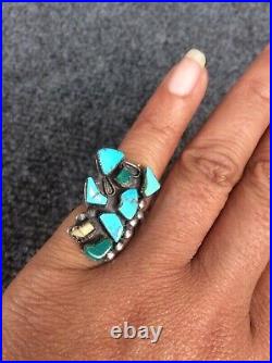 As is Native American Zuni sterling Silver Turquoise rainbowman ring Size 4.5