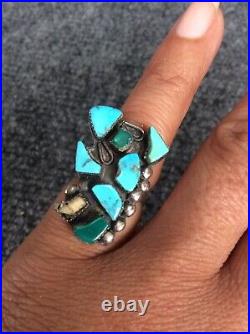As is Native American Zuni sterling Silver Turquoise rainbowman ring Size 4.5