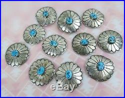 As is lot sterling silver turquoise hand made Navajo round concho & belt pieces