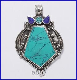 Asian Sterling Silver Pendant Ethnic Jewelry Turquoise Lapis PP91