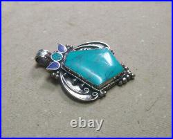 Asian Sterling Silver Pendant Ethnic Jewelry Turquoise Lapis PP91