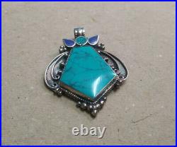 Asian Sterling Silver Pendant Ethnic Jewelry Turquoise Lapis PP91