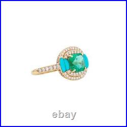 Asscher Syn Emerald & Turquoise Cocktail Ring 925 Sterling Silver Elegant Jewel Asscher Syn Emerald & Turquoise Cocktail Ring 925 Sterling Silver Elegant Jewel