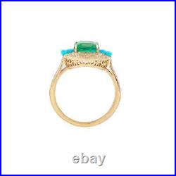 Asscher Syn Emerald & Turquoise Cocktail Ring 925 Sterling Silver Elegant Jewel Asscher Syn Emerald & Turquoise Cocktail Ring 925 Sterling Silver Elegant Jewel