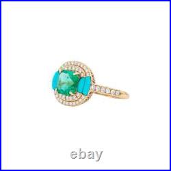 Asscher Syn Emerald & Turquoise Cocktail Ring 925 Sterling Silver Elegant Jewel Asscher Syn Emerald & Turquoise Cocktail Ring 925 Sterling Silver Elegant Jewel