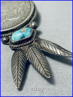 Astounding Vintage Navajo Turquoise & Silver Dollar Sterling Silver Pin