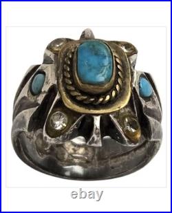 Astute Navajo Sleeping Beauty TURQUOISE STERLING SILVER RINGsz9