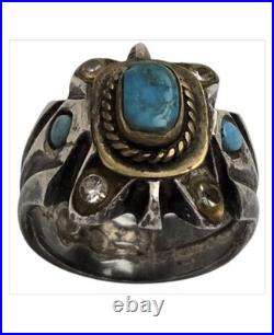 Astute Navajo Sleeping Beauty TURQUOISE STERLING SILVER RINGsz9