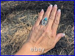 Authentic Native American Turquoise Ring Sterling Silver Jewelry Sz 7.25US Authentic Native American Turquoise Ring Sterling Silver Jewelry Sz 7.25US