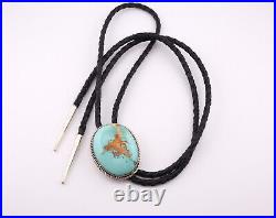 Authentic Navajo Royston Turquoise Bolo Tie Sterling Silver Signed Jewelry