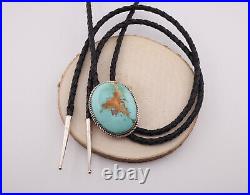 Authentic Navajo Royston Turquoise Bolo Tie Sterling Silver Signed Jewelry