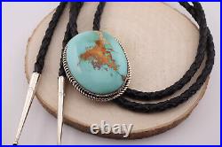 Authentic Navajo Royston Turquoise Bolo Tie Sterling Silver Signed Jewelry