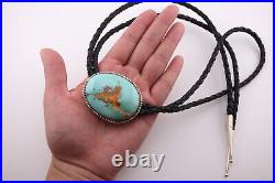 Authentic Navajo Royston Turquoise Bolo Tie Sterling Silver Signed Jewelry