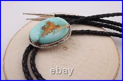 Authentic Navajo Royston Turquoise Bolo Tie Sterling Silver Signed Jewelry