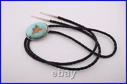 Authentic Navajo Royston Turquoise Bolo Tie Sterling Silver Signed Jewelry