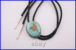 Authentic Navajo Royston Turquoise Bolo Tie Sterling Silver Signed Jewelry