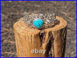 Authentic Navajo Sterling Silver Turquoise Bracelet Handcrafted NA Jewelry Sz 7