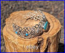 Authentic Navajo Sterling Silver Turquoise Bracelet Handcrafted NA Jewelry Sz 7