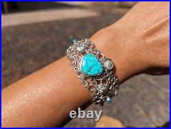 Authentic Navajo Sterling Silver Turquoise Bracelet Handcrafted NA Jewelry Sz 7
