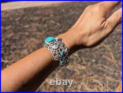 Authentic Navajo Sterling Silver Turquoise Bracelet Handcrafted NA Jewelry Sz 7