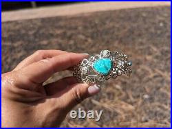Authentic Navajo Sterling Silver Turquoise Bracelet Handcrafted NA Jewelry Sz 7