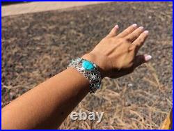 Authentic Navajo Sterling Silver Turquoise Bracelet Handcrafted NA Jewelry Sz 7