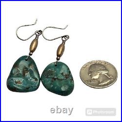 Authentic Navajo Turquoise Slab Earrings Sterling Silver Blue Diamond Turquoise