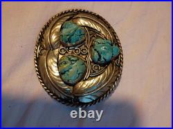 Authentic Vintage Native Sterling Silver Antique Belt Buckle Navajo Turquoise