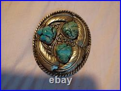 Authentic Vintage Native Sterling Silver Antique Belt Buckle Navajo Turquoise