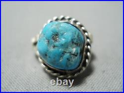 Authentic Vintage Navajo Sleeping Turquoise Sterling Silver Ring Old