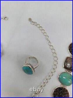 BARSE Turquoise Necklace Jewelry Set Bracelet 2 Rings 925 Sterling Silver HSN