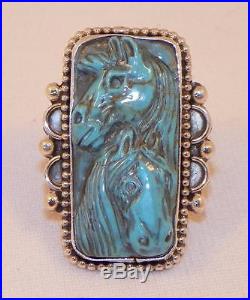 Beautifulhand Carvedturquoisesterling Silver2 Horseringby Francisco Gomez