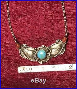 BEAUTIFUL Sterling Silver Turquoise Coral Squash Blossom Necklace! 18inch