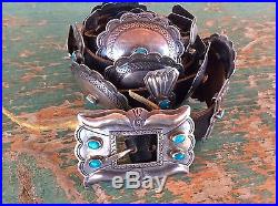 Beautiful Vintage Navajo Turquoise And Sterling Silver Concho Belt N R