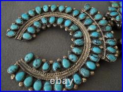 BEGAY Native American Turquoise Cluster Sterling Silver Squash Blossom Necklace