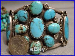 BIG 59G Antique NAVAJO Natural MORENCI TURQUOISE Cluster STERLING Silver CUFF