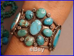 BIG 59G Antique NAVAJO Natural MORENCI TURQUOISE Cluster STERLING Silver CUFF