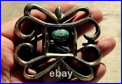BIG HEFTY Old Pawn Navajo Sand Cast Sterling Silver Turquoise Stone Belt Buckle