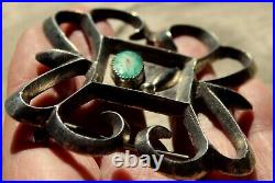 BIG HEFTY Old Pawn Navajo Sand Cast Sterling Silver Turquoise Stone Belt Buckle