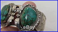 Big Vintage Signed Navajo Sterling Silver Bisbee Turquoise Cuff Bracelet Western