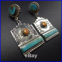 BRODERICK TENORIO Sterling Silver TURQUOISE EARRINGS Orange Spiny Oyster Shell