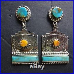 BRODERICK TENORIO Sterling Silver TURQUOISE EARRINGS Orange Spiny Oyster Shell