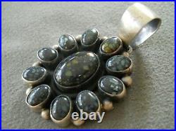 B JOHNSON Native American New Landers Turquoise Cluster Sterling Silver Pendant